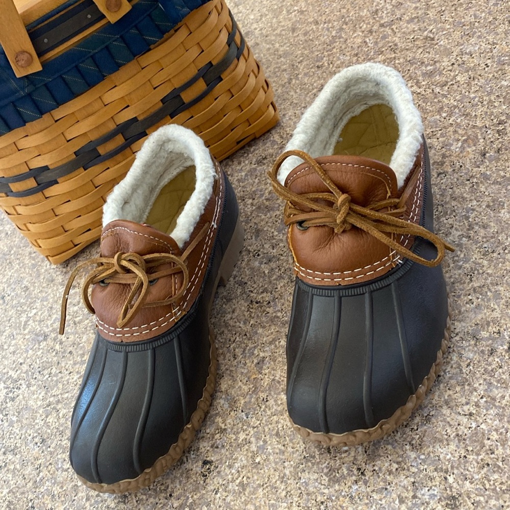 L.L. Bean Lined Upper Rubber Leather  Boots 6M CM Low Duck Boots -No Innersoles